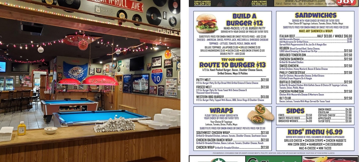 Judson's Route 10 Bar & Grill Menu